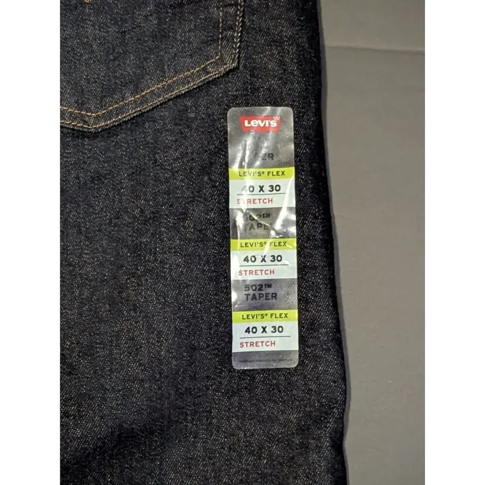 NWT Levis 502 Regular Taper Stretch Jeans Men's Size 40 x 30 Dark Blue Denim